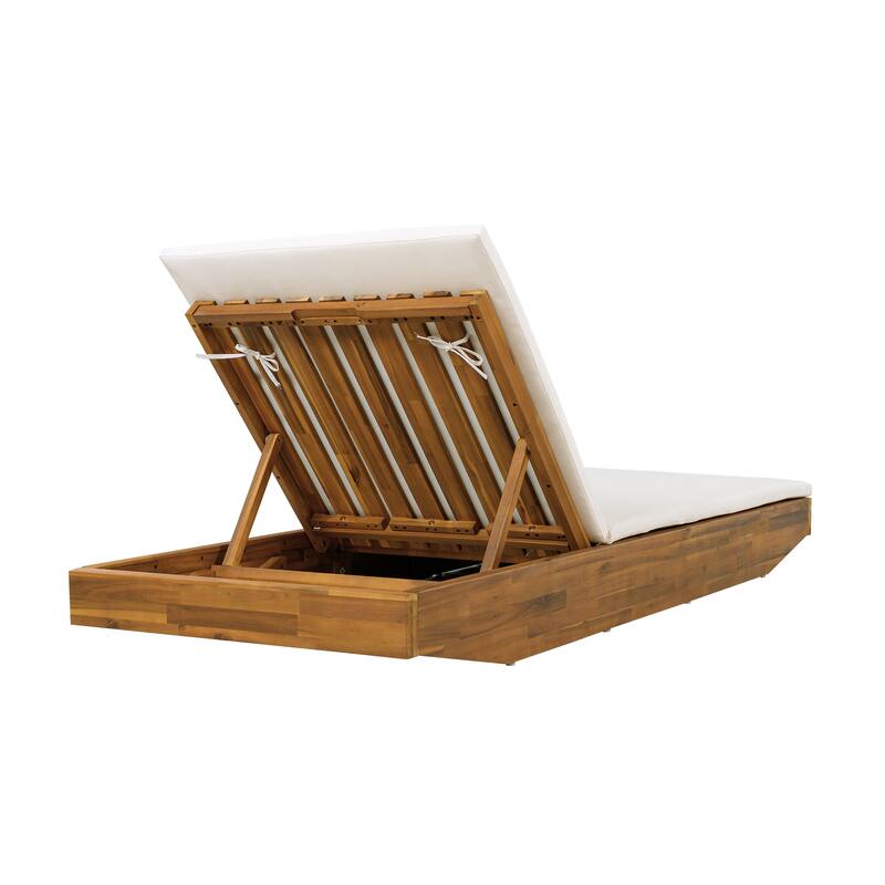 Christopher Knight Home - Outdoor Acacia Wood Chaise Lounge with Ergonomic 2-Fold Thin Water-Repellent Cushion - 79.6"L