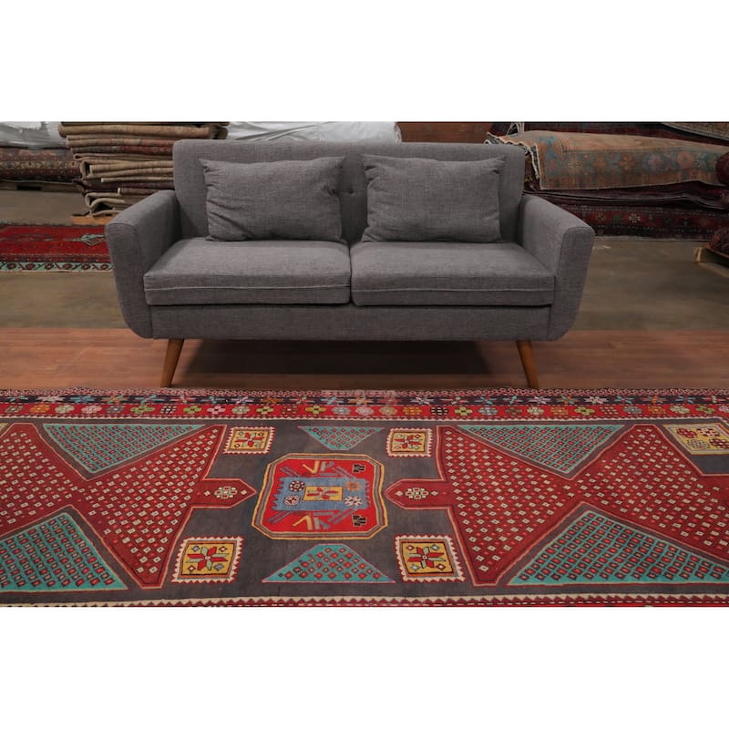Hand Knotted Oriental 100% Wool Carpet Traditional Tribal Greys & Charcoal Ardebil Area Rug - 9' 10'' X 4' 6''