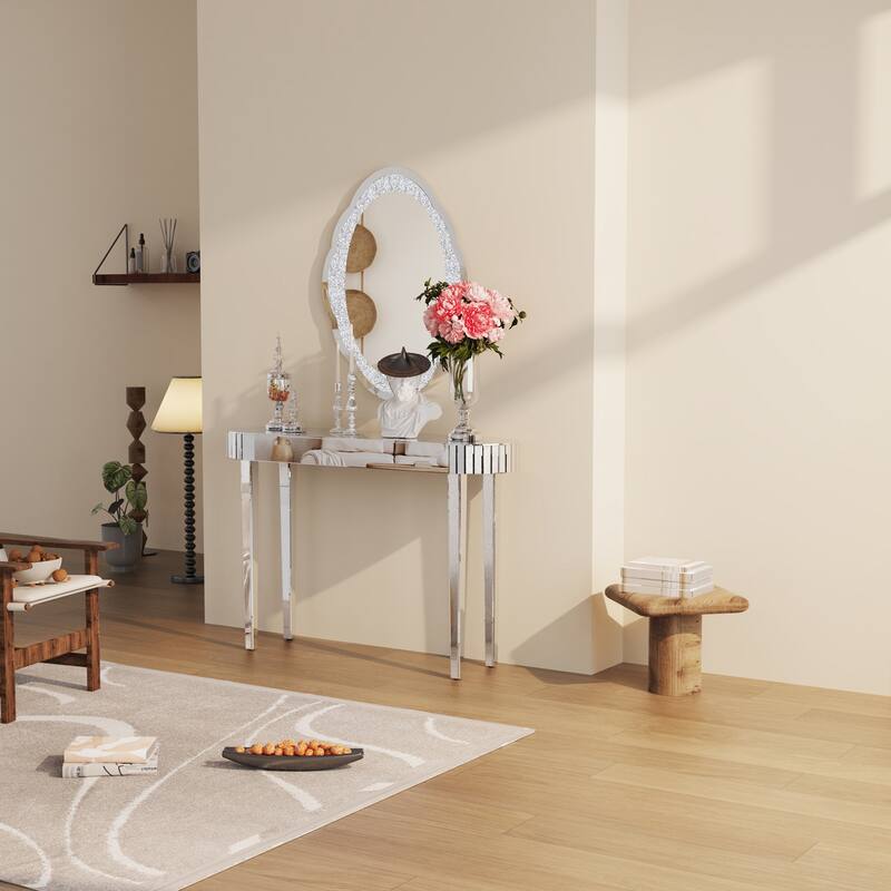 Modern Glass Mirror Surrounded Console Table - 47.2" W x 12.6" D x 31.5" H