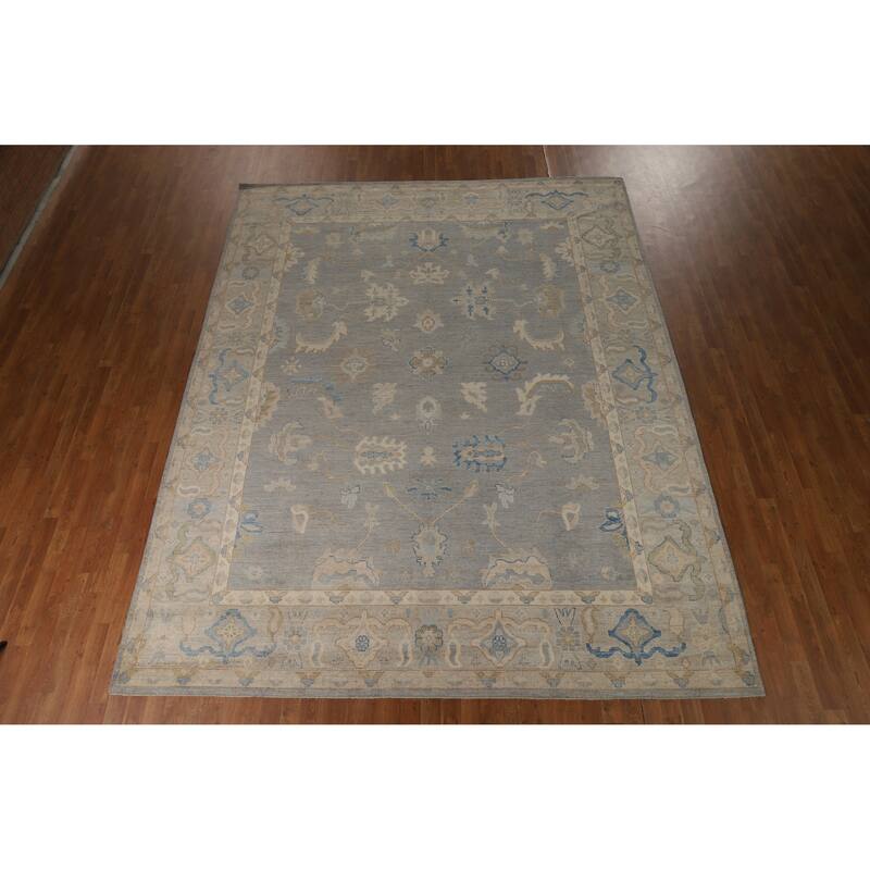Hand Knotted Oriental 100% Wool Carpet Transitional All-Over Greys & Charcoal Oushak Area Rug - 11' 9'' X 9' 2''