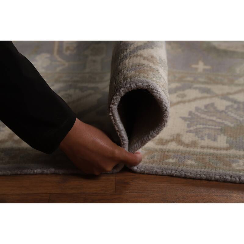 Transitional Gray Oushak Style Area Rug Hand-Knotted Wool Carpet - 7'11" x 9'10"