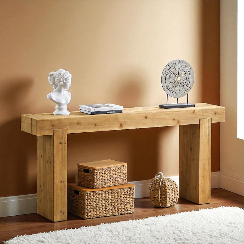 63" Solid Wood Console Table with Rustic Farmhouse Design, Narrow Entryway Hallway Sofa Table
