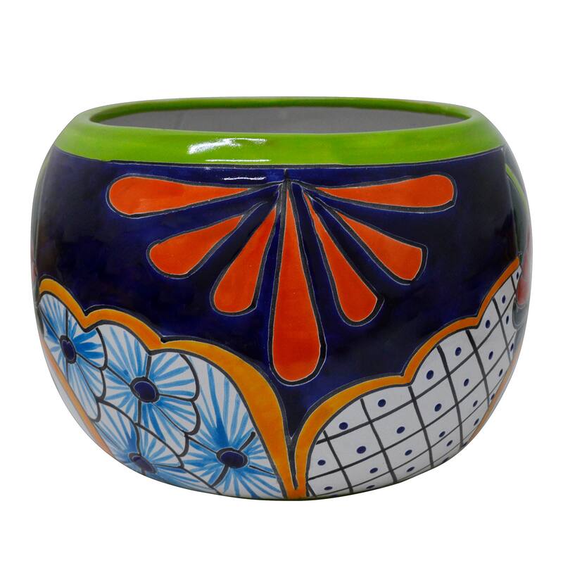 11 in. Green Detailed Talavera Ceramic Baul Planter