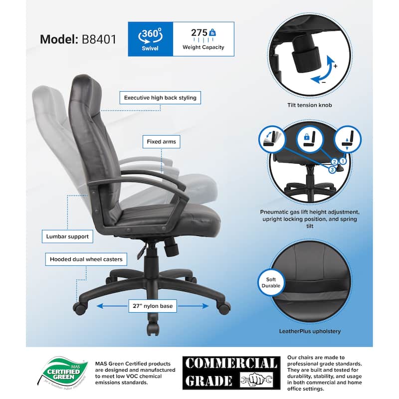 Boss High Back LeatherPlus Chair - Black