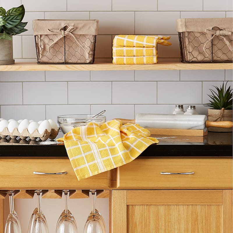 DII Solid Honey Gold Windowpane Terry Dishtowel 4 Piece