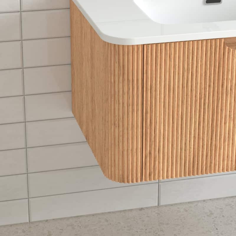 30" Wall-Mounted Floating Bathroom Vanity Pre-Assembled Curved Edge Storage Bathroom Cabinet with White Ceramic Basin