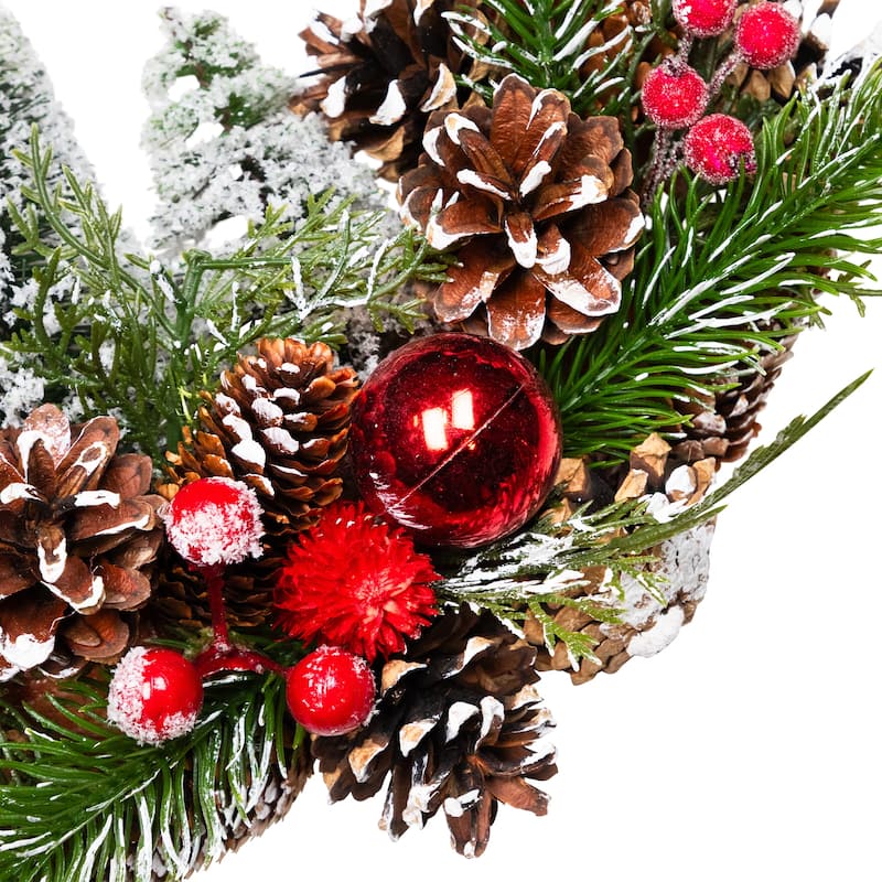 Frosted Trees and Pinecone Plaid Artificial Christmas Wreath - 13.5" - Unlit