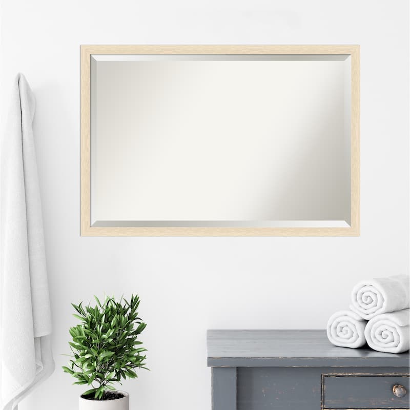 Woodgrain Stripe Beveled Wood Framed Bathroom Vanity Wall Mirror
