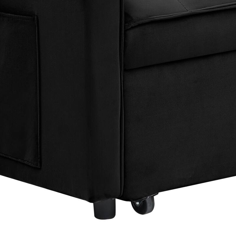 Classic Velvet Upholstered Convertible Futon Chair with Side Storage Pockets