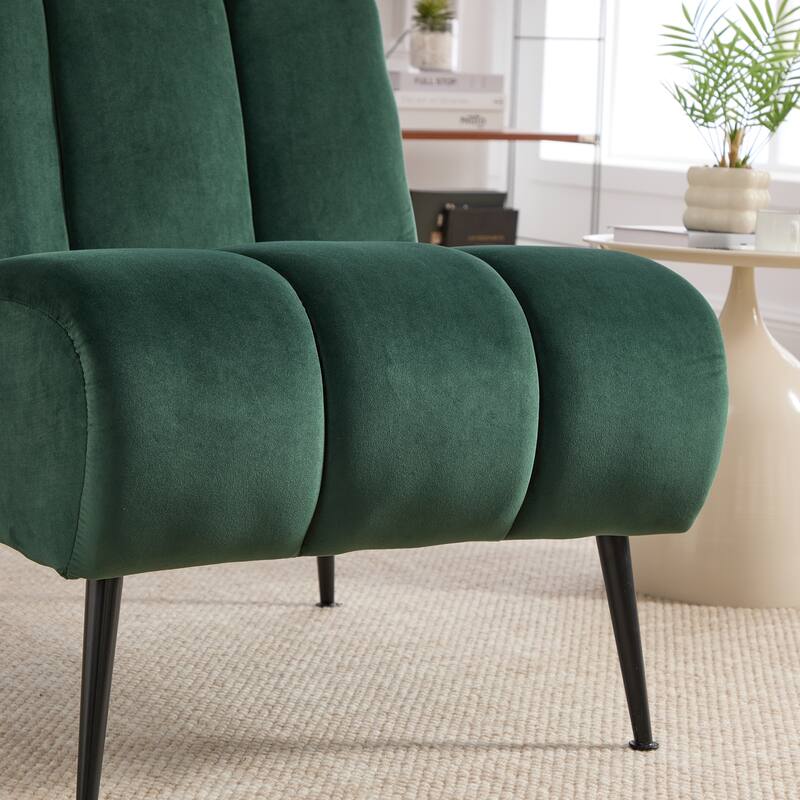 24.4" Wide Modern Upholstered Armless Chair with Black Metal Legs, Chenille Accent Chair for Living Room,Bedroom,Office