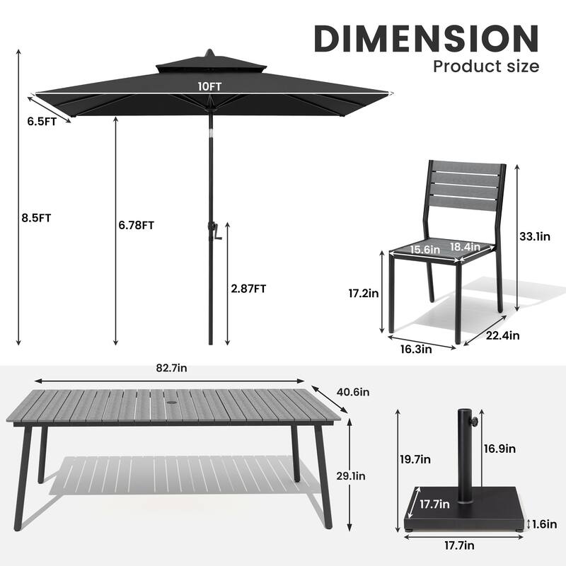 11-Piece Patio Dining Set Aluminum Table and 8 Stackable Chairs w/10 ft Umbrella and Base Stand