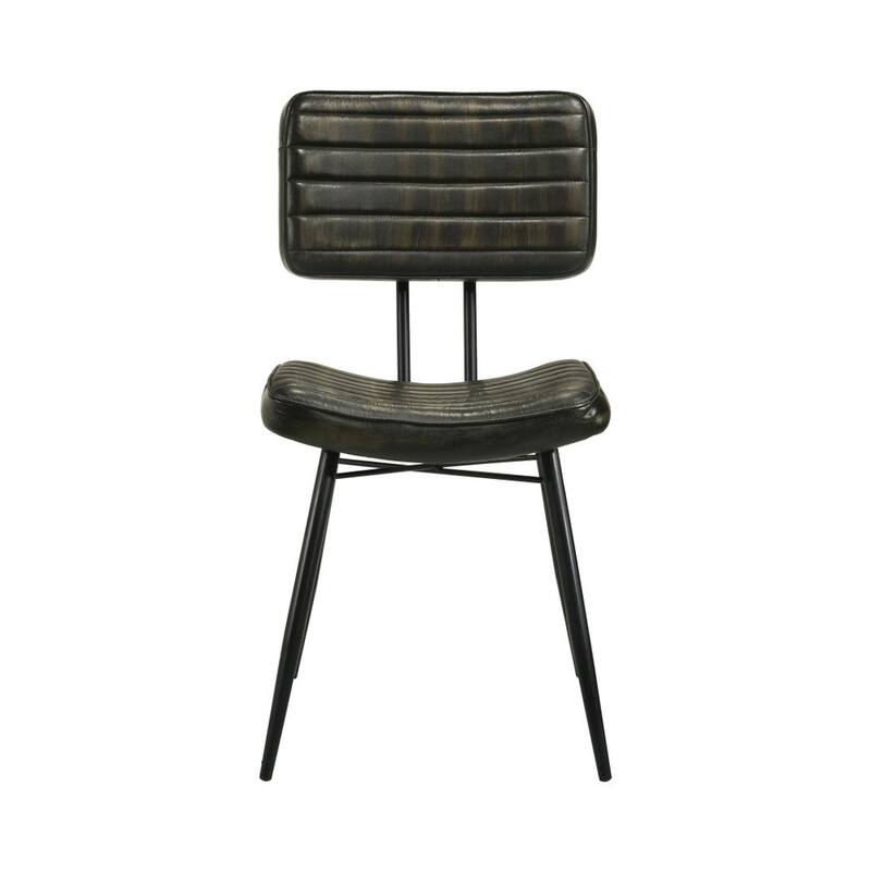 Set of 2 Leather Upholstered Dining Chairs, Espresso and Black