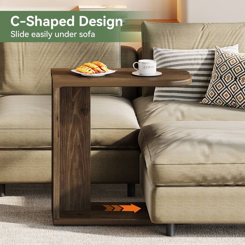 C-Shaped End Table, Small Solid Wood C Table for Sofa