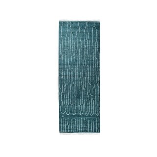 Green Hand Knotted Wool Modern Flat Weave Rug, 4' x 12', soft cozy area ...
