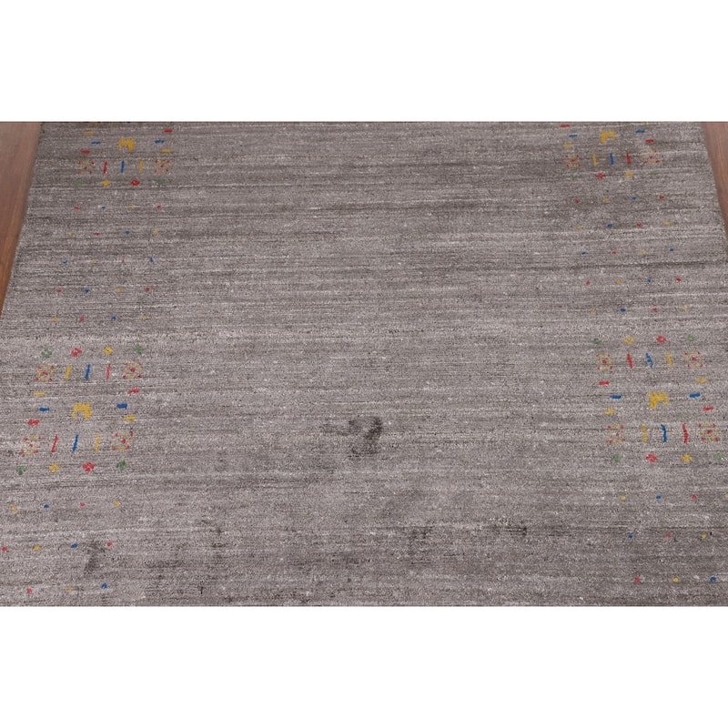 Gray Gabbeh Indian Area Rug Handmade Silk Carpet - 5'2"x 8'2"