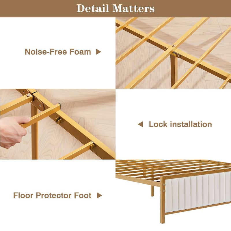 VECELO Upholstered Bed Frame with Tufted Headboard & Footboard Heavy Duty Steel Slats Platform No Box Spring Needed