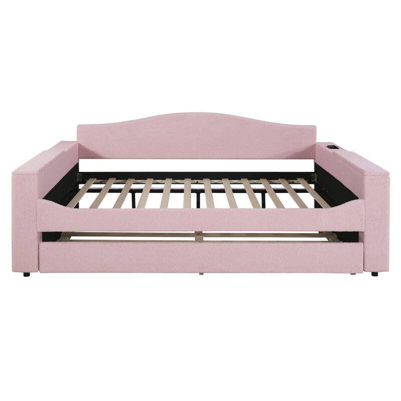 Sofa bed with storage arms, trundle bed and Bluetooth stereo