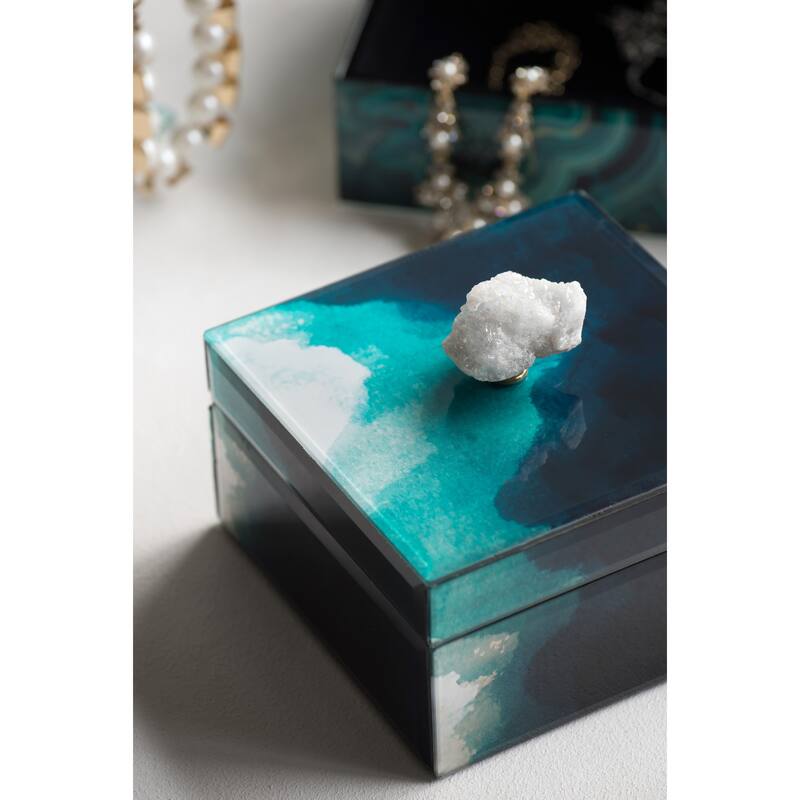 8.5" x 5" x 5" Bethany Aqua Jewelry Box, Stackable Decorative Storage Boxes With Lids