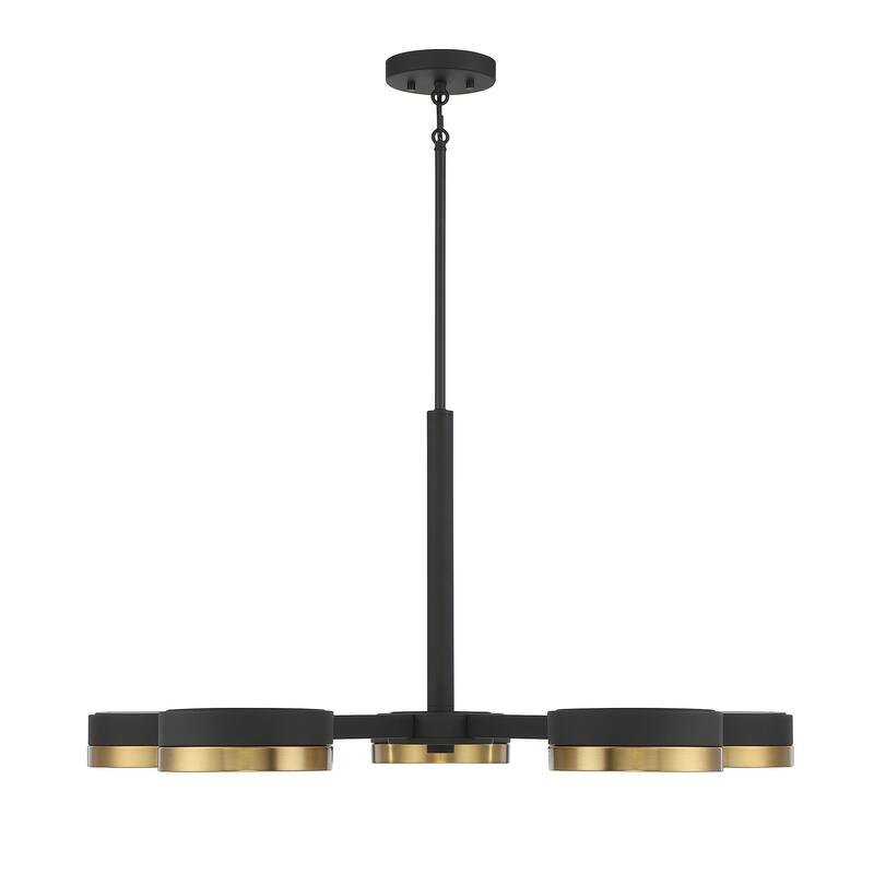 Ashor 5-Light LED Chandelier in Matte Black with Warm Brass Accents