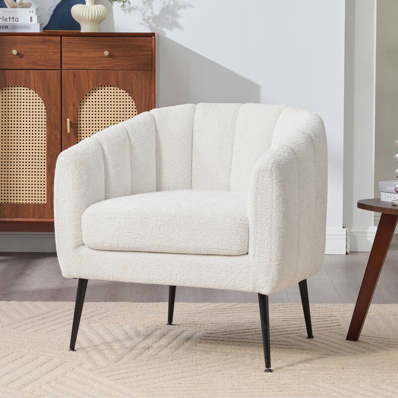 29.9" W Mid-Century Chenille Armchair with Metal Legs - Ivory