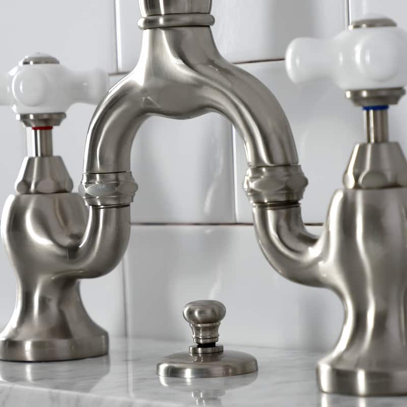 English Country Bridge Bathroom Faucet with Brass Pop-Up