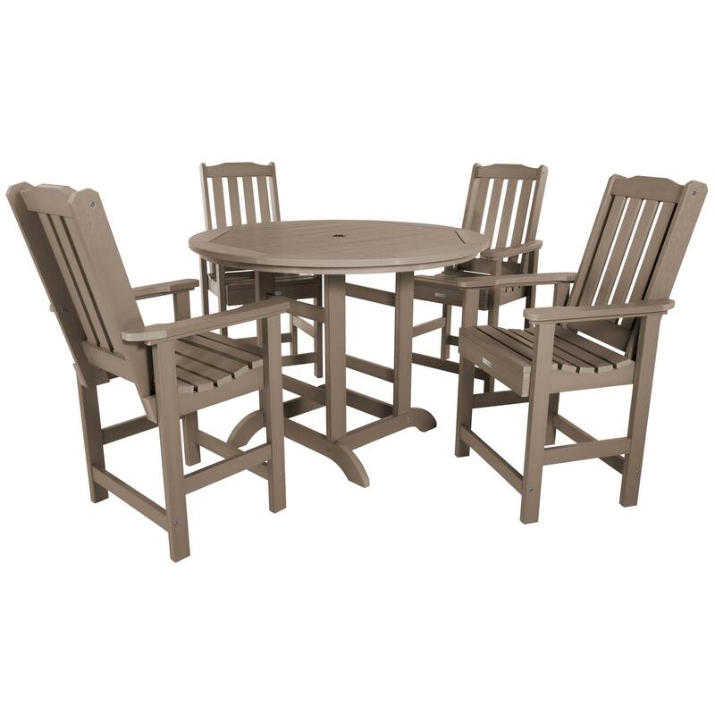 Lehigh 5-piece Outdoor Dining Set - 48" Round Table, Counter-height - Woodland Brown