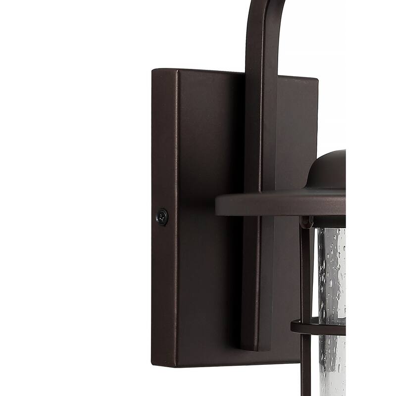 Marais 10.5" 1-Light Iron/Seeded Glass Rustic Industrial Cage LED Outdoor Lantern, Oil Rubbed Bronze by JONATHAN Y