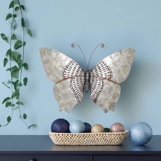 Eangee Handmade Butterfly Capiz Shell Wall Decor Silver With Rust Dashes, 18 x 1 x 13 in.