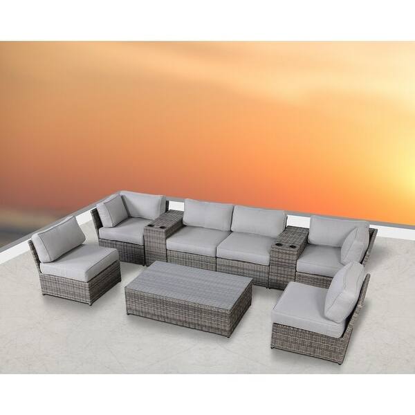 LSI 9 Piece Rattan Sectional Seating Group with Cushions Bed Bath