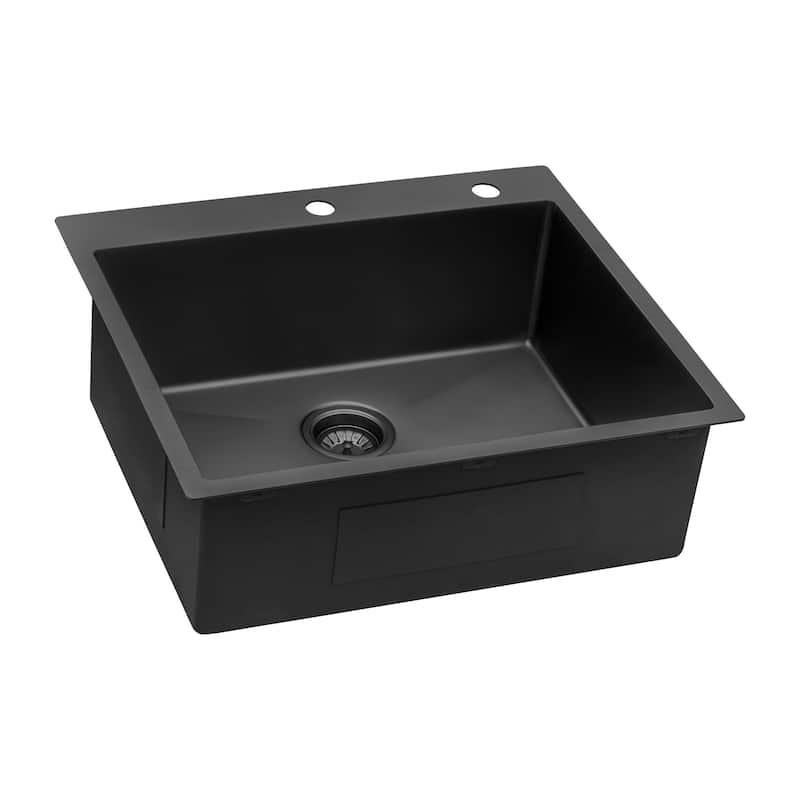 Ruvati 25 inch Gunmetal Black Stainless Steel Workstation Drop-in Topmount Kitchen Sink Single Bowl - 25" x 22" - 25" x 22"