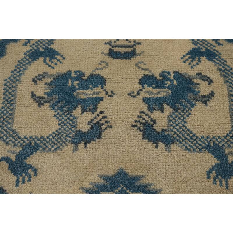 Hand Knotted Oriental 100% Wool Carpet Traditional Geometric Beige & Ivories Art Deco Area Rug - 7' 11'' X 8' 1''