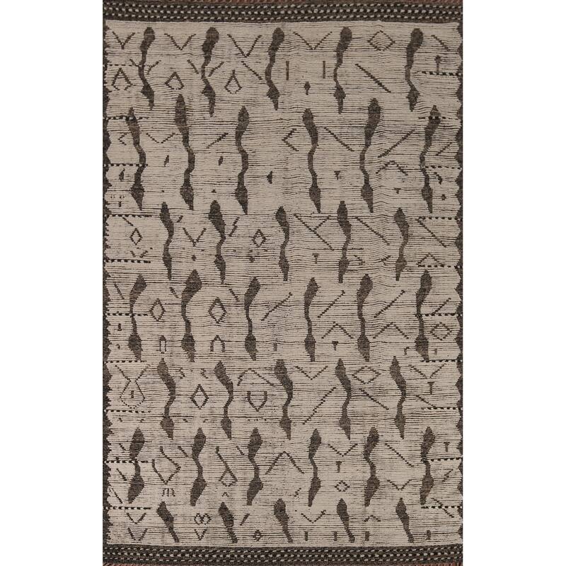 All-Over Abstract Moroccan Area Rug Handmade Modern Wool Carpet - 7'10"x 11'10"