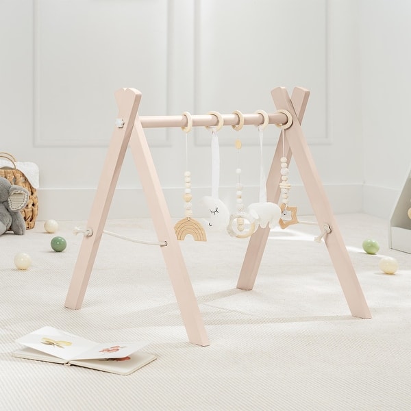 slide 2 of 20, Wooden Baby Play Gym Set, Interactive Activity Center by Comfy Cubs Blush
