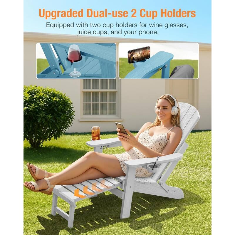 WINSOON Set of 2 HIPS Folding Adirondack Chair with Adjustable Backrest and Retractable Ottoman