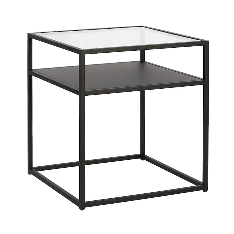 22" Black And Clear Glass And Steel Square End Table With Shelf - 20" x 20" x 22"
