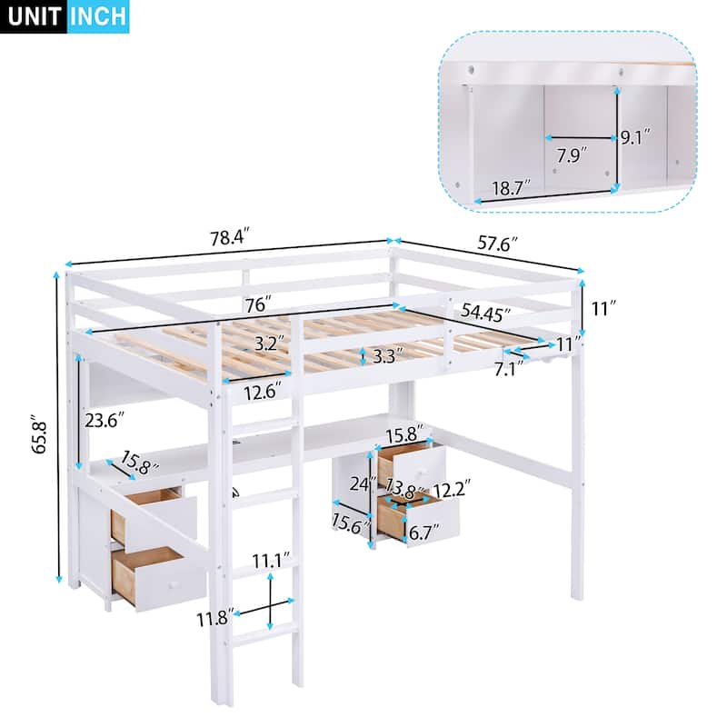 Full Size Loft Bed with Charging Station