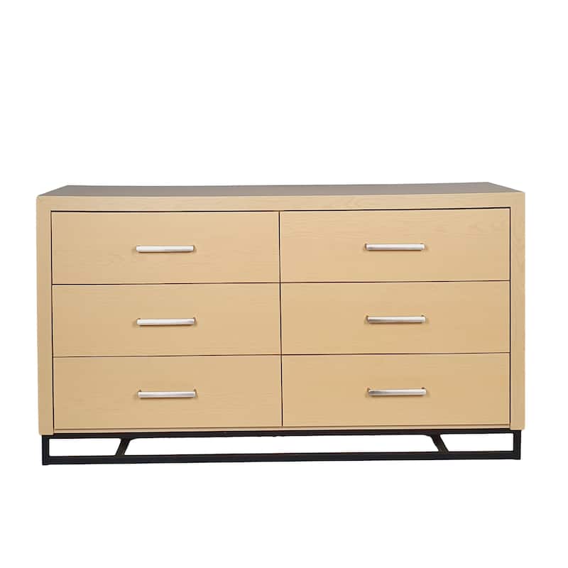 Roomfitters 6-Drawer Modern Wood Storage Dresser with Metal Base, Wide Chest of Drawers for Bedroom or Living Room