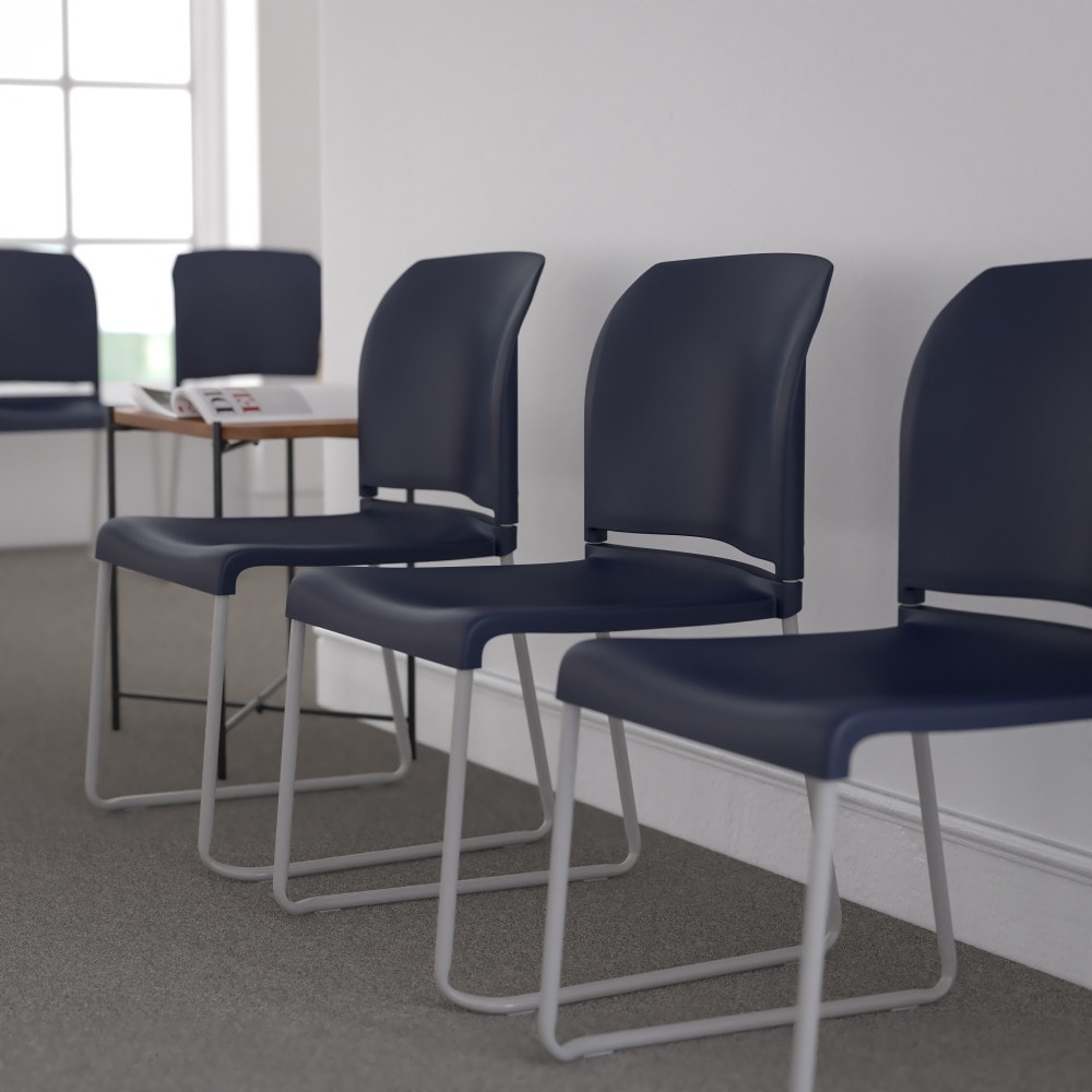 5 Pack 880 lb. Capacity Full Back Contoured Sled Base Stack Chair - 23.75"D x 19.5"W x 32"H