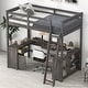 preview thumbnail 13 of 22, Full Size Loft Kids Bed Frame with U-Shaped Desk, Storage & Drawers, White Antique Brown