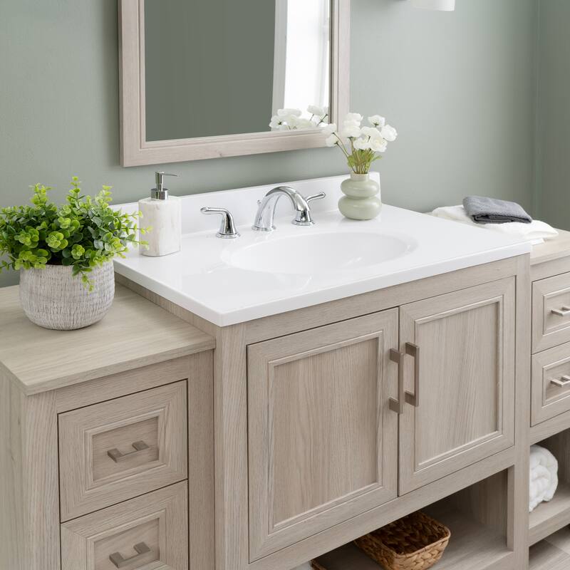 Linon Blakely Vanity with Mirror and Dual 12-inch Side Cabinets