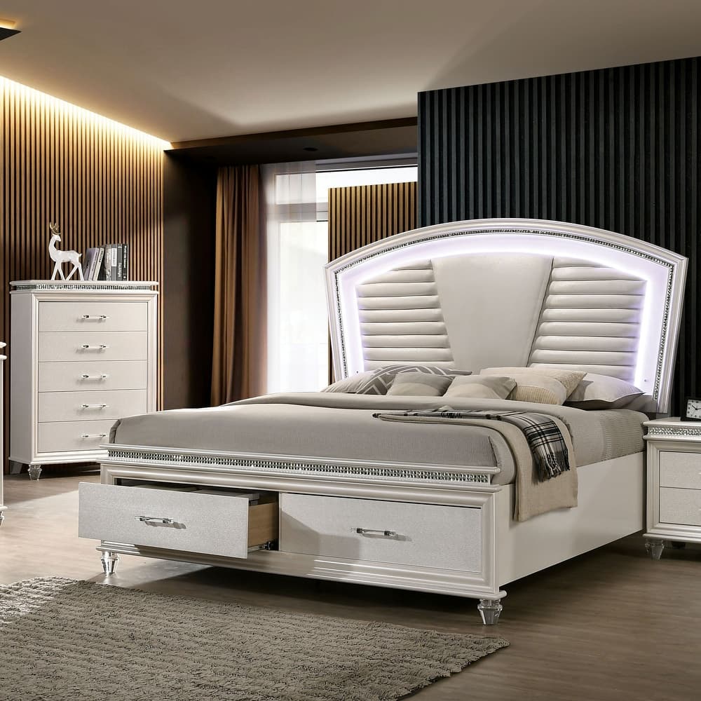 Xian Glam White Solid Wood 2-Piece Platform Bed and Chest Set with LED by Furniture of America