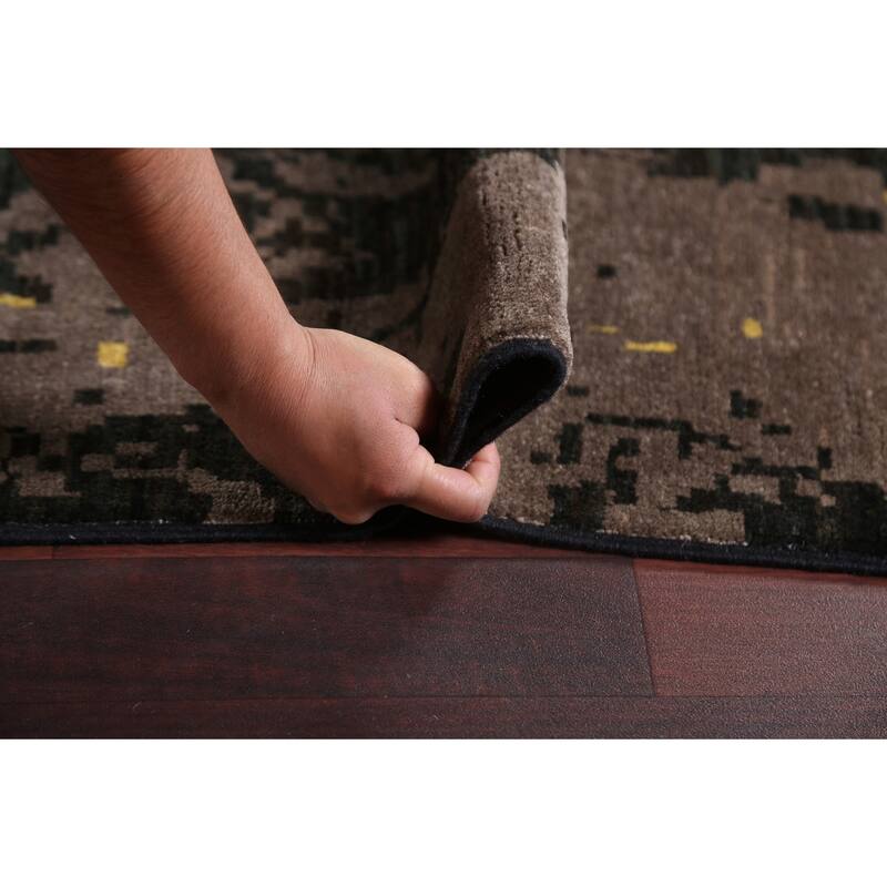 Vegetable Dye Abstract Contemporary Area Rug Hand-knotted Wool Carpet - 9'9" x 12'9"