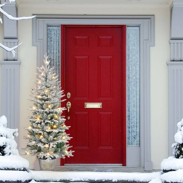 6' PreLit Potted Flocked Pine Artificial Christmas Tree, Clear Lights