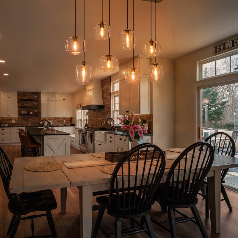 8-Light Gold / Black Linear Chandelier Modern Pendant Light with Clear Glass