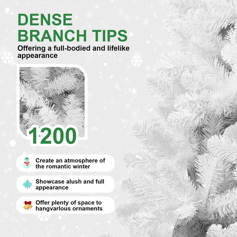 White Christmas Tree with Memory Wire, Hinged Artificial PVC Tree, Easy Assembly Holiday Xmas Tree for Indoor Decor
