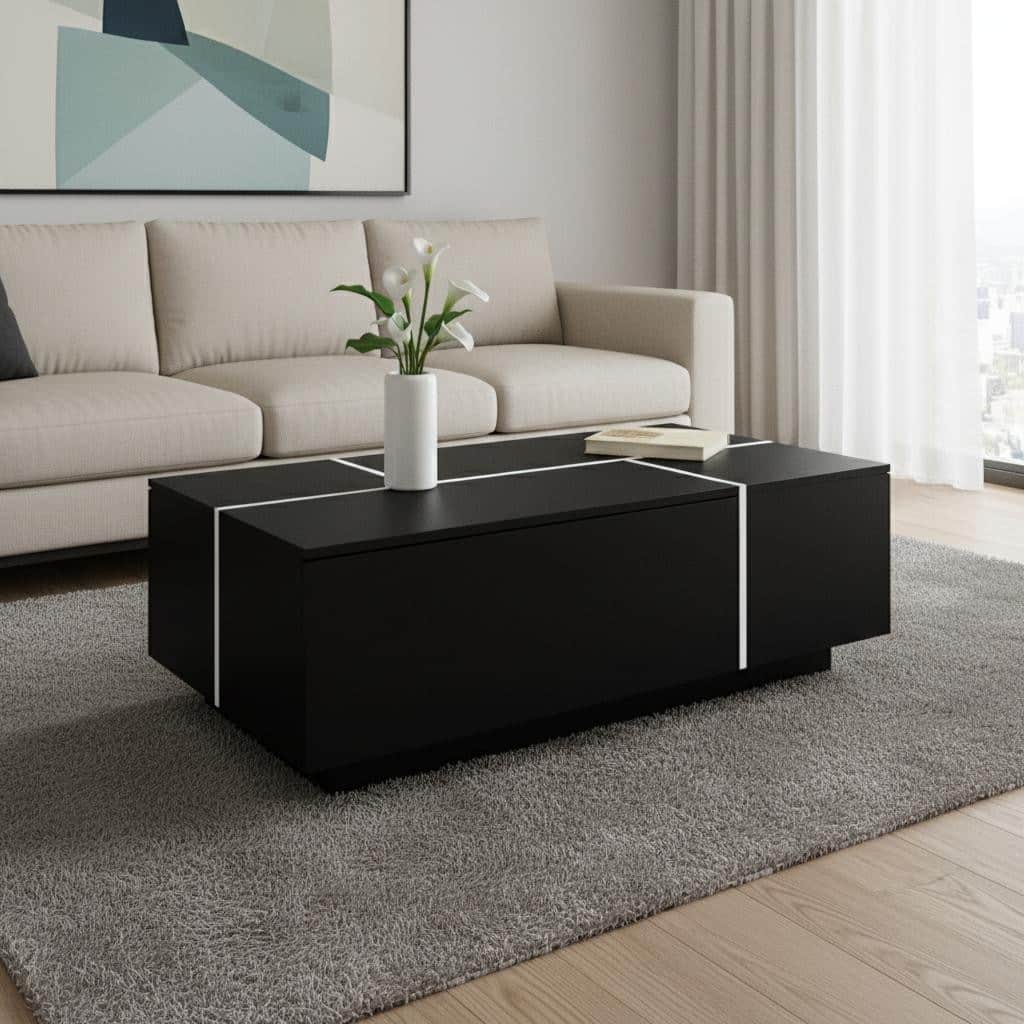 HomeRoots 47" Black Wood Extendable Coffee Table With Storage - 47.20 in. x 15.60 in. x 23.60 in.