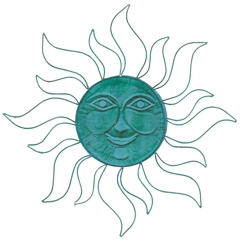 Teal Metal Indoor Outdoor Sun Home Wall Decor with Wire Frame