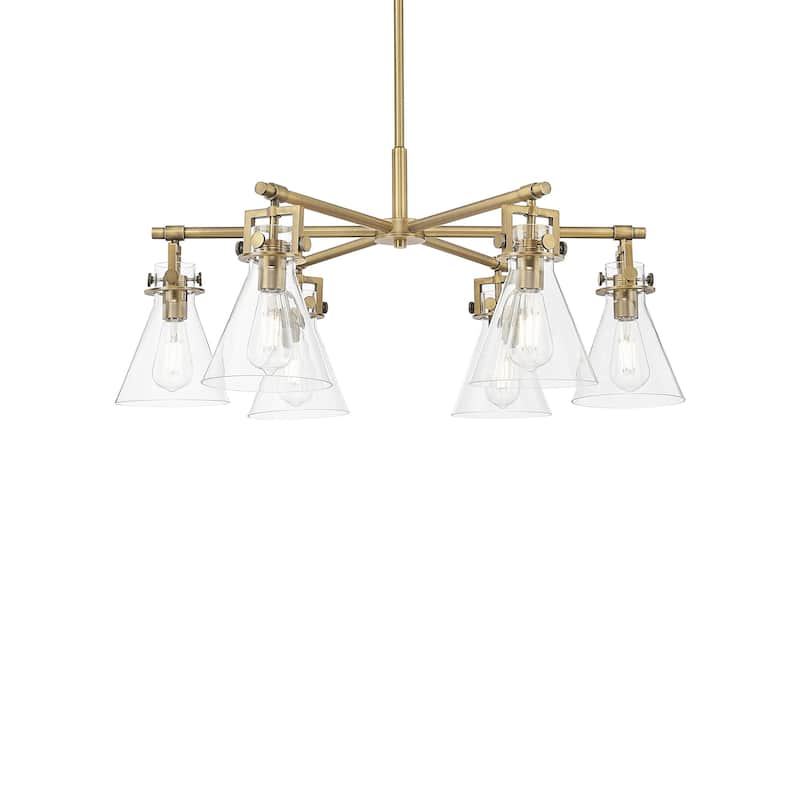 Innovations Lighting 411-6CR-16-26 Newton Cone Chandelier Newton Cone - Brushed Brass / Clear