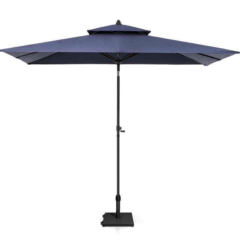 Pellebant 9 x 5 Ft Outdoor Double Top Market Umbrella with Wheels Base - NavyBlue
