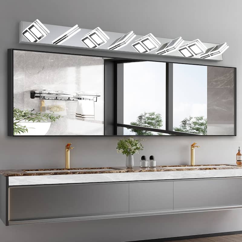 52" Modern 8-Light LED Vanity Light, Square Acrylic Lampshades Wall Mount Fixture for Bathroom, Mirror Lighting